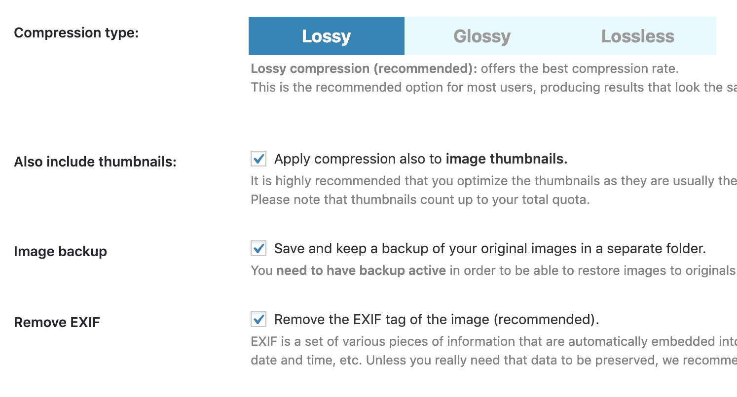 Image Optimization Options for ShortPixel Plugin